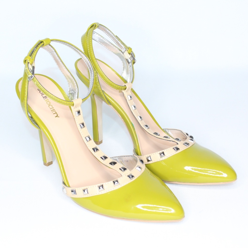 Sole Society Avocado Green Silver Studded Heels - Picture 2 of 8